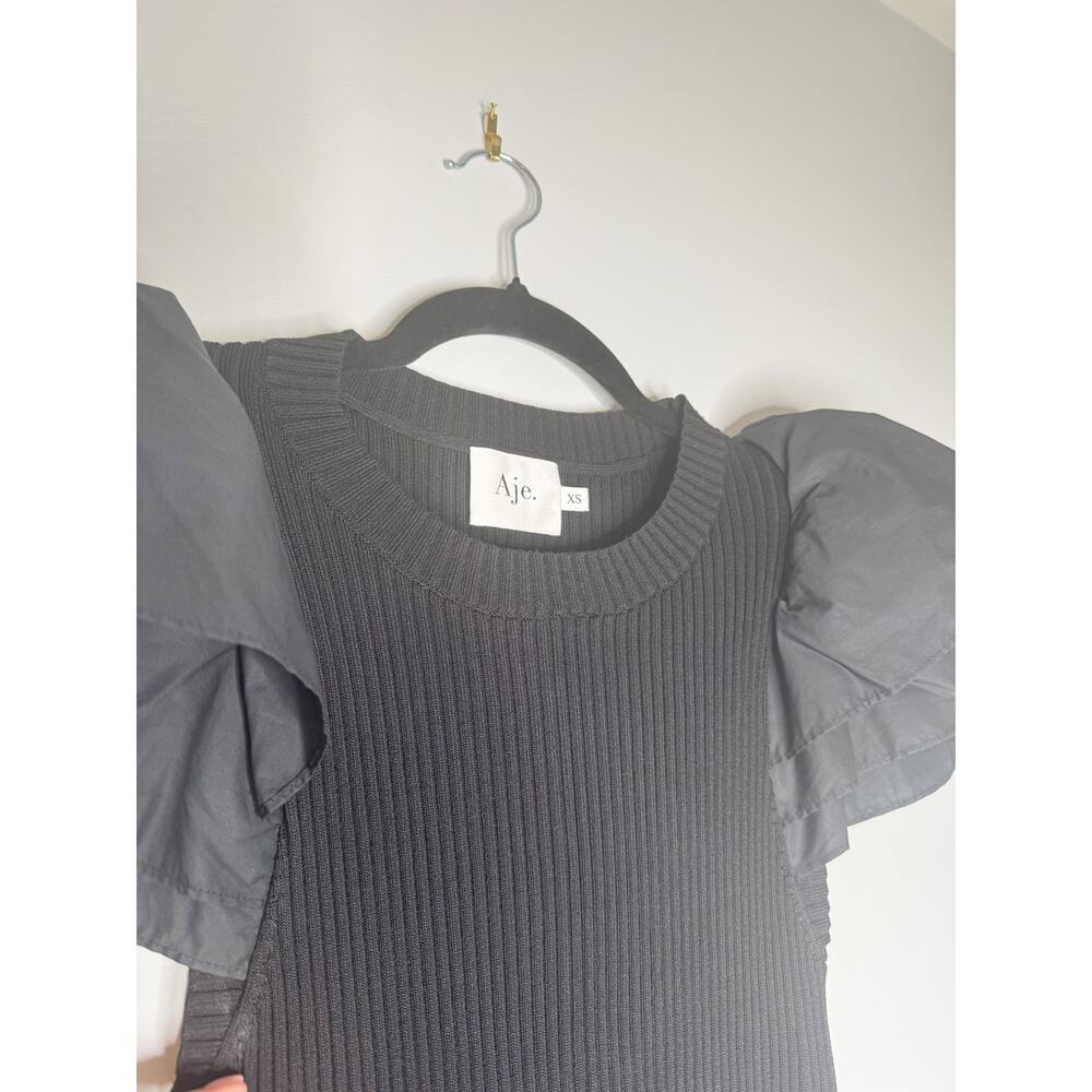 Aje Black Questa Puff Ruffle Sleeve Mini Dress XS Extra Small - Picture 5 of 7